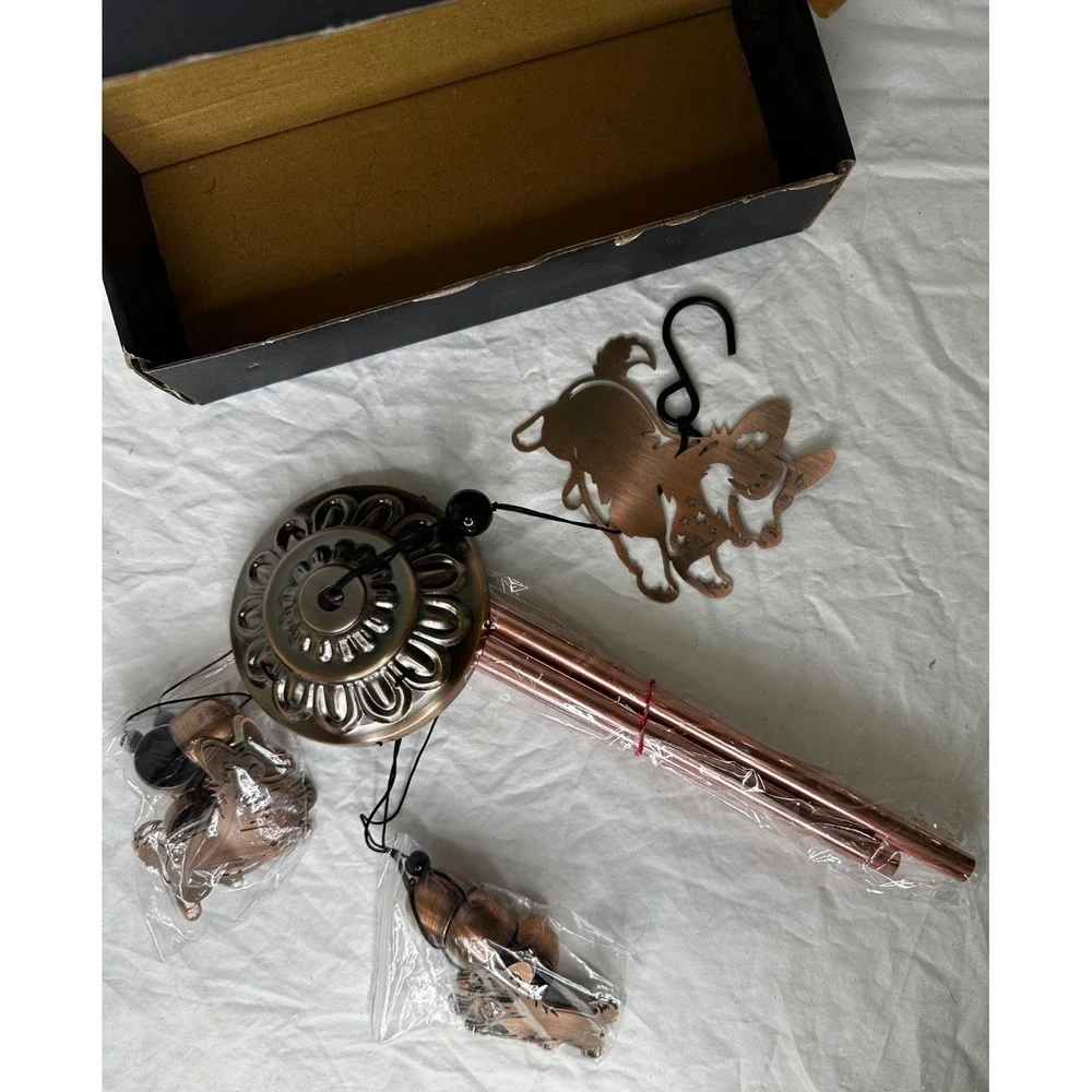 Metal Corgi Dog Wind Chime for Yard Decorations Bronze Tone New  3.9